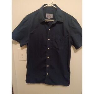 American Eagle Men Medium Short Sleeve Button Down Shirt Navy Blue Indigo Cotton